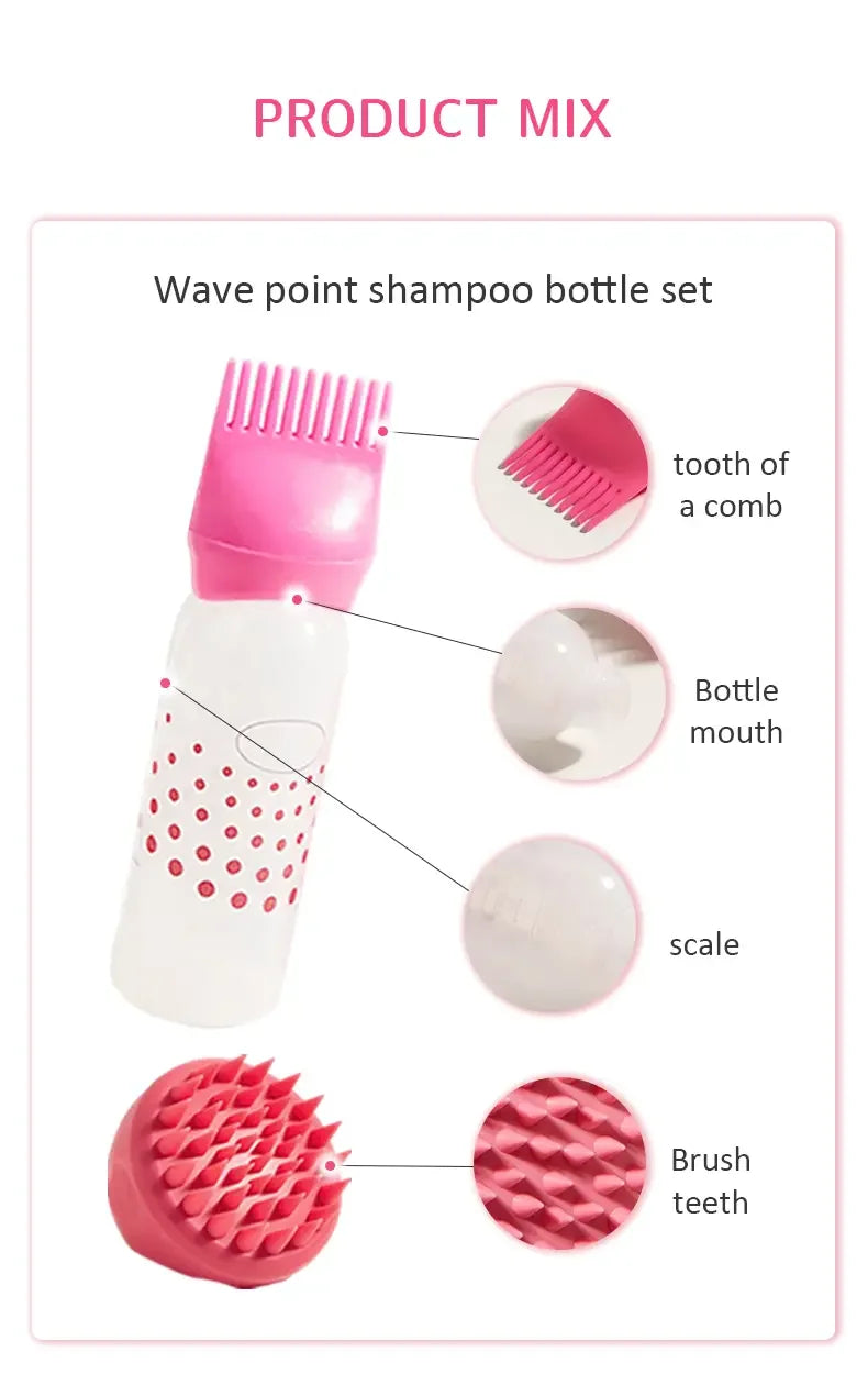 2pcs/set Silicone shampoo bottle PP Hair Dye Bottle With Aplicator, Oil Bottle Brush, Scalp Massage Brush Hair dye bottle