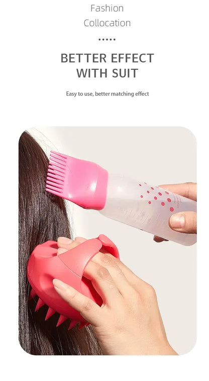 2pcs/set Silicone shampoo bottle PP Hair Dye Bottle With Aplicator, Oil Bottle Brush, Scalp Massage Brush Hair dye bottle
