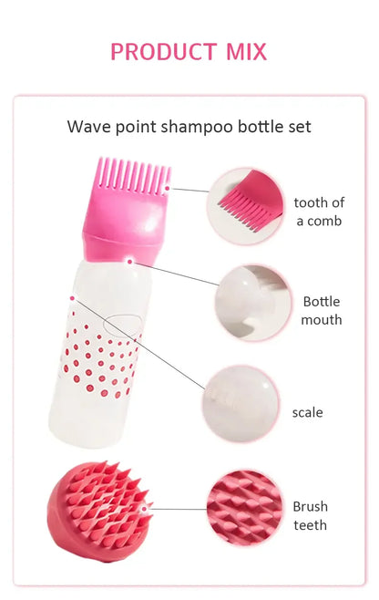 2pcs/set Silicone shampoo bottle PP Hair Dye Bottle With Aplicator, Oil Bottle Brush, Scalp Massage Brush Hair dye bottle