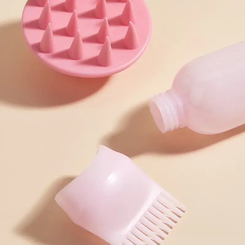 2pcs/set Silicone shampoo bottle PP Hair Dye Bottle With Aplicator, Oil Bottle Brush, Scalp Massage Brush Hair dye bottle