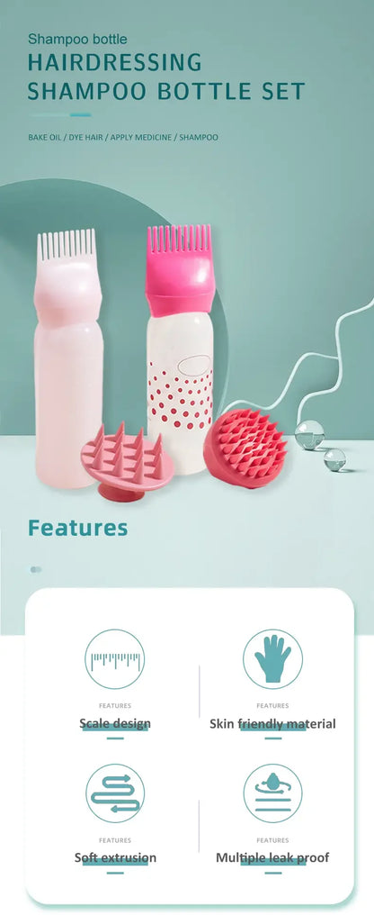 2pcs/set Silicone shampoo bottle PP Hair Dye Bottle With Aplicator, Oil Bottle Brush, Scalp Massage Brush Hair dye bottle